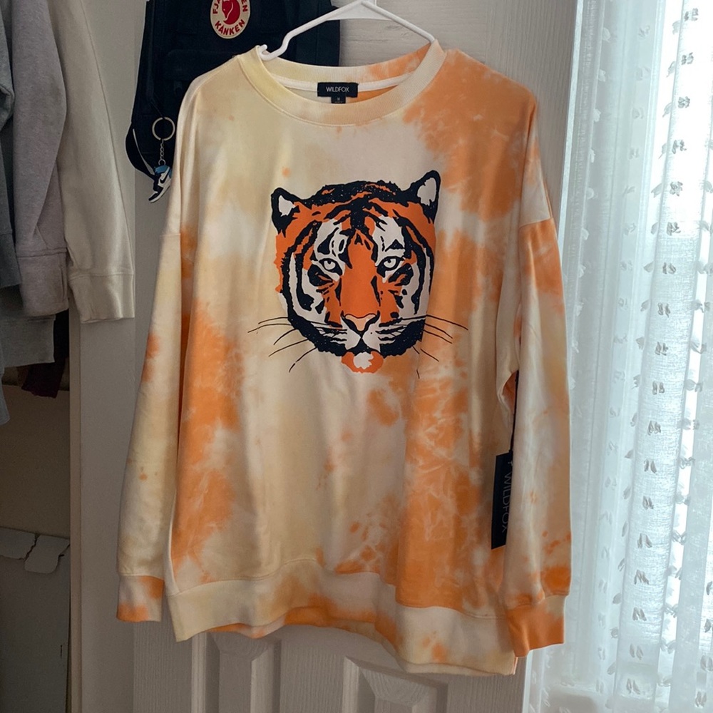 orange tie dye crewneck with tiger